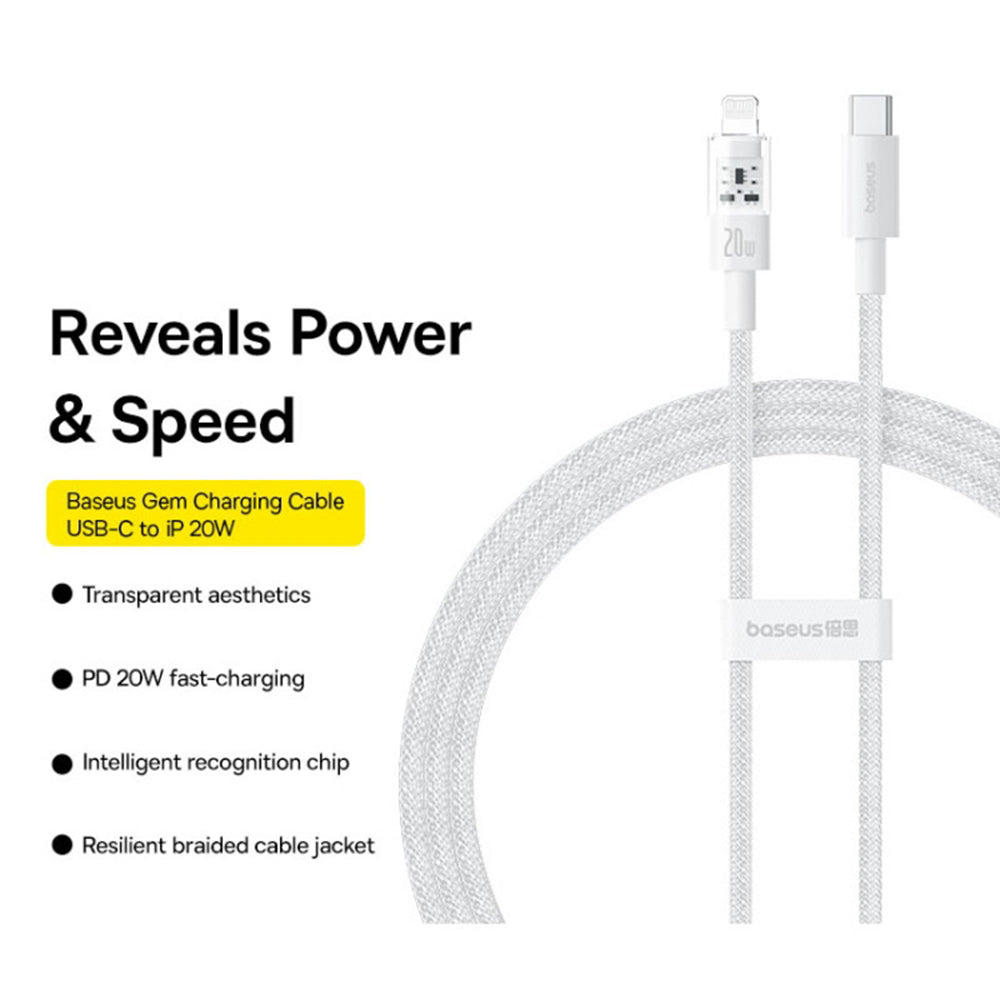 Καλώδιο Δεδομένων και Φόρτισης USB-C - Lightning Baseus Gem, 20W, 1m, Λευκό P10373001211-00