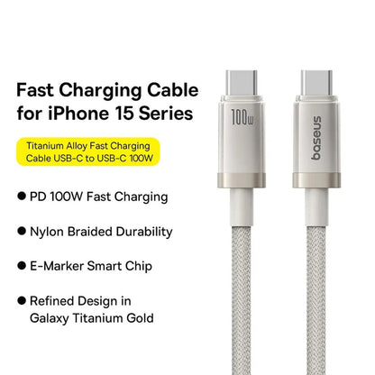 Καλώδιο Δεδομένων και Φόρτισης USB-C - USB-C Baseus Titanium, 100W, 1m, Ασημί P10378100G21-00