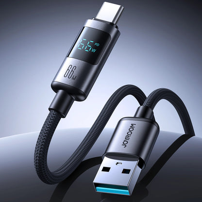 Καλώδιο Δεδομένων και Φόρτισης USB-A - USB-C Joyroom S-A16 Pro Prism Display, 66W, 1.2m, Μαύρο