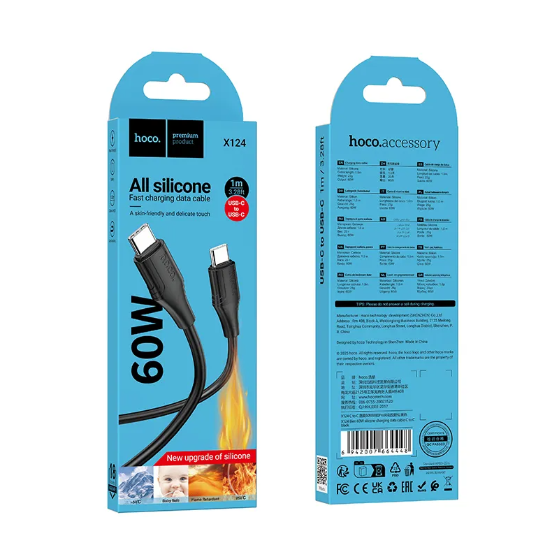 Καλώδιο Δεδομένων και Φόρτισης USB-C - USB-C HOCO X124, 60W, 1m, Μαύρο