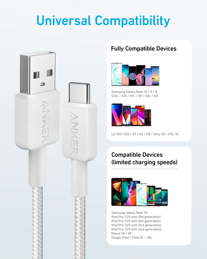 Καλώδιο Δεδομένων και Φόρτισης USB-A - USB-C Anker 322, 18W, 1.8m, Λευκό A81H6G21