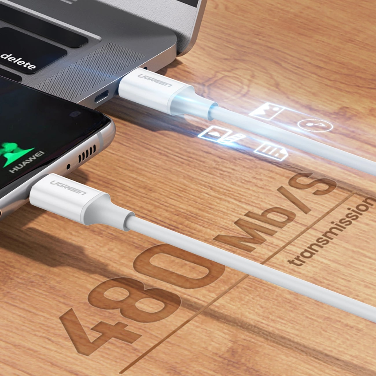 Καλώδιο Δεδομένων και Φόρτισης USB-C - USB-C UGREEN US264, 60W, 0.5m, Λευκό
