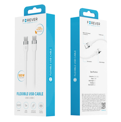 Καλώδιο Δεδομένων και Φόρτισης USB-C - USB-C Forever Flexible, 100W, 2m, Λευκό