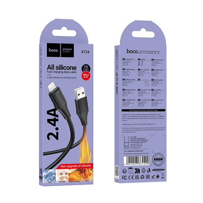 USB-A to Lightning Data and Charging Cable HOCO X124, 18W, 1m, Black