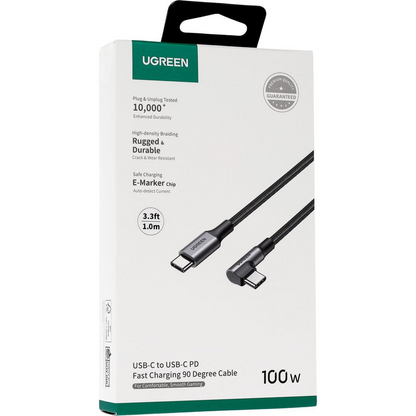 Καλώδιο Δεδομένων και Φόρτισης USB-C - USB-C UGREEN US334 Γωνιακό, 100W, 1μ, Μαύρο