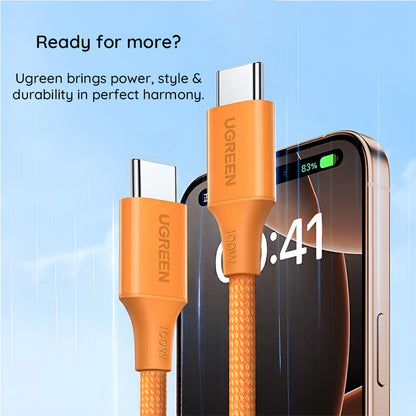 Καλώδιο Δεδομένων και Φόρτισης USB-C - USB-C UGREEN L502, 100W, 1m, Πορτοκαλί