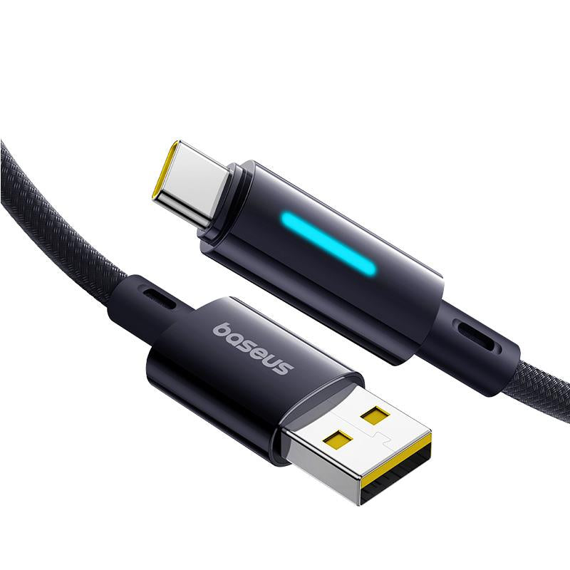 USB-A to USB-C Data and Charging Cable Baseus Lit Button Control, 100W, 1m, Black P10379002121-00