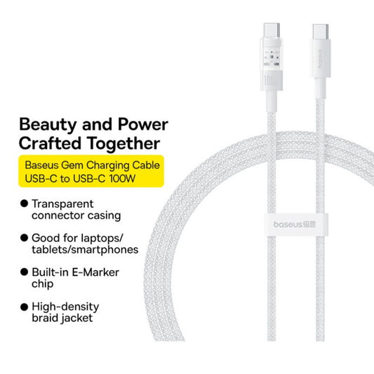 Καλώδιο Δεδομένων και Φόρτισης USB-C - USB-C Baseus Gem, 100W, 2m, Λευκό P10373000211-01