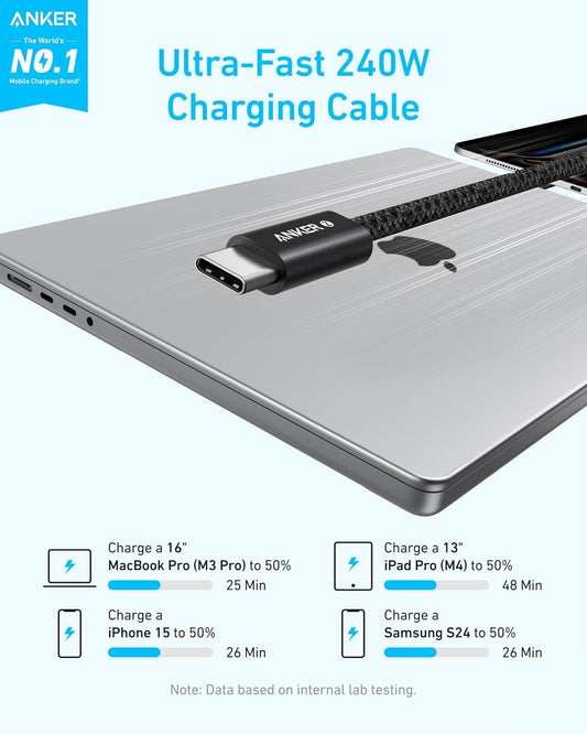 Καλώδιο Δεδομένων και Φόρτισης USB-C - USB-C Anker Zolo, 240W, 1.8m, Μαύρο A8060H12