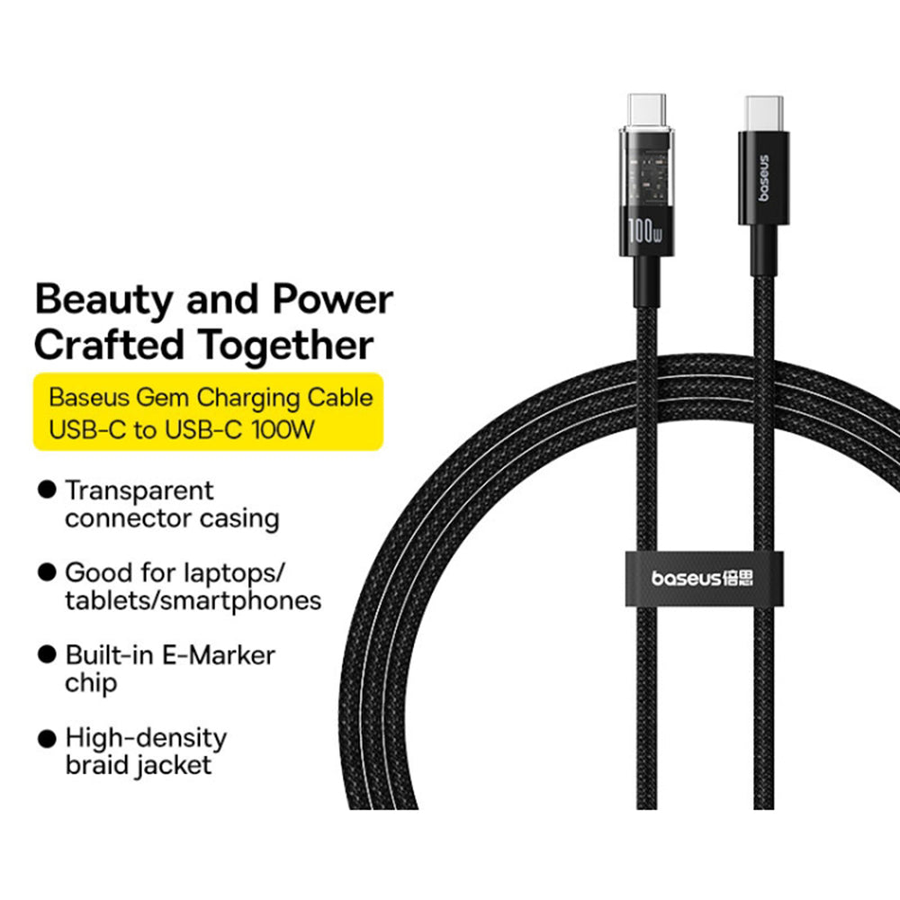 Καλώδιο Δεδομένων και Φόρτισης USB-C - USB-C Baseus Gem, 100W, 1m, Μαύρο P10373000111-00