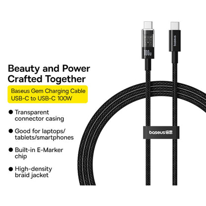 Καλώδιο Δεδομένων και Φόρτισης USB-C - USB-C Baseus Gem, 100W, 1m, Μαύρο P10373000111-00