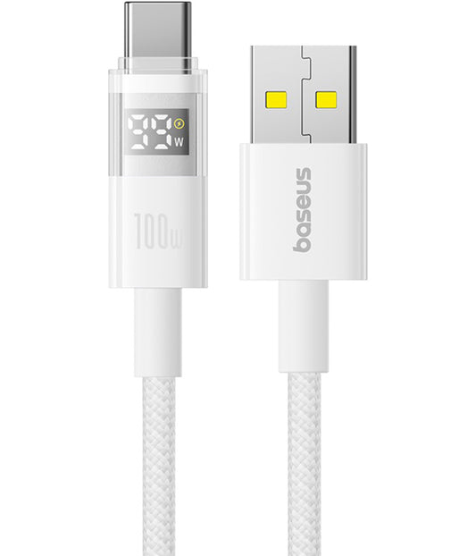 Καλώδιο Δεδομένων και Φόρτισης USB-A - USB-C Baseus Display 2, 100W, 2m, Λευκό P10382701211-01
