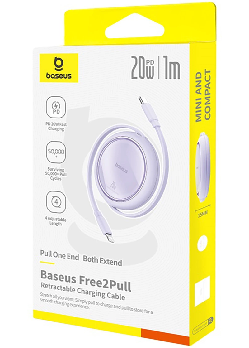 Καλώδιο Δεδομένων και Φόρτισης USB-C - Lightning Baseus Free2Pull Mini Retractable, 20W, Μωβ P10364501511-00