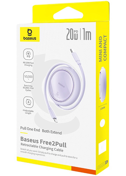 Καλώδιο Δεδομένων και Φόρτισης USB-C - Lightning Baseus Free2Pull Mini Retractable, 20W, Μωβ P10364501511-00