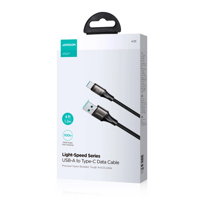Καλώδιο Δεδομένων και Φόρτισης USB-A - USB-C Joyroom S-A25 Light-Speed, 100W, 1.2m, Μαύρο