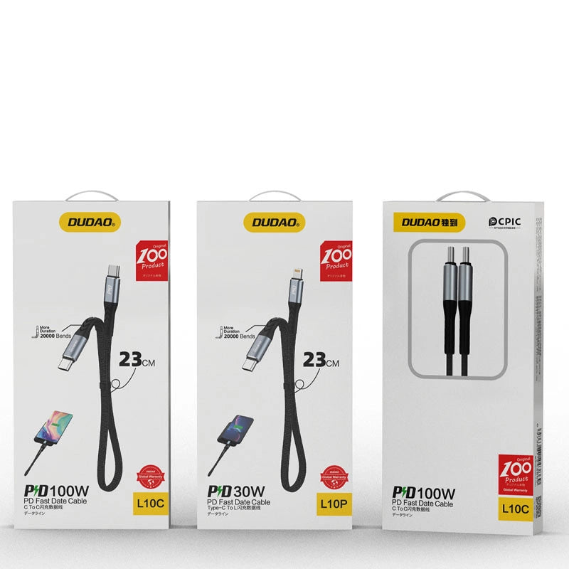 Καλώδιο Δεδομένων και Φόρτισης USB-C - USB-C Dudao L10C, 100W, 0.23m, Μαύρο