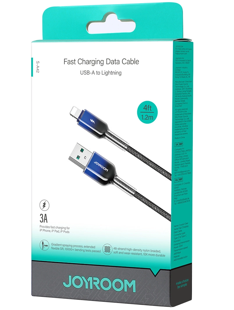 USB-A to Lightning Data and Charging Cable Joyroom S-A42, 18W, 1.2m, Black
