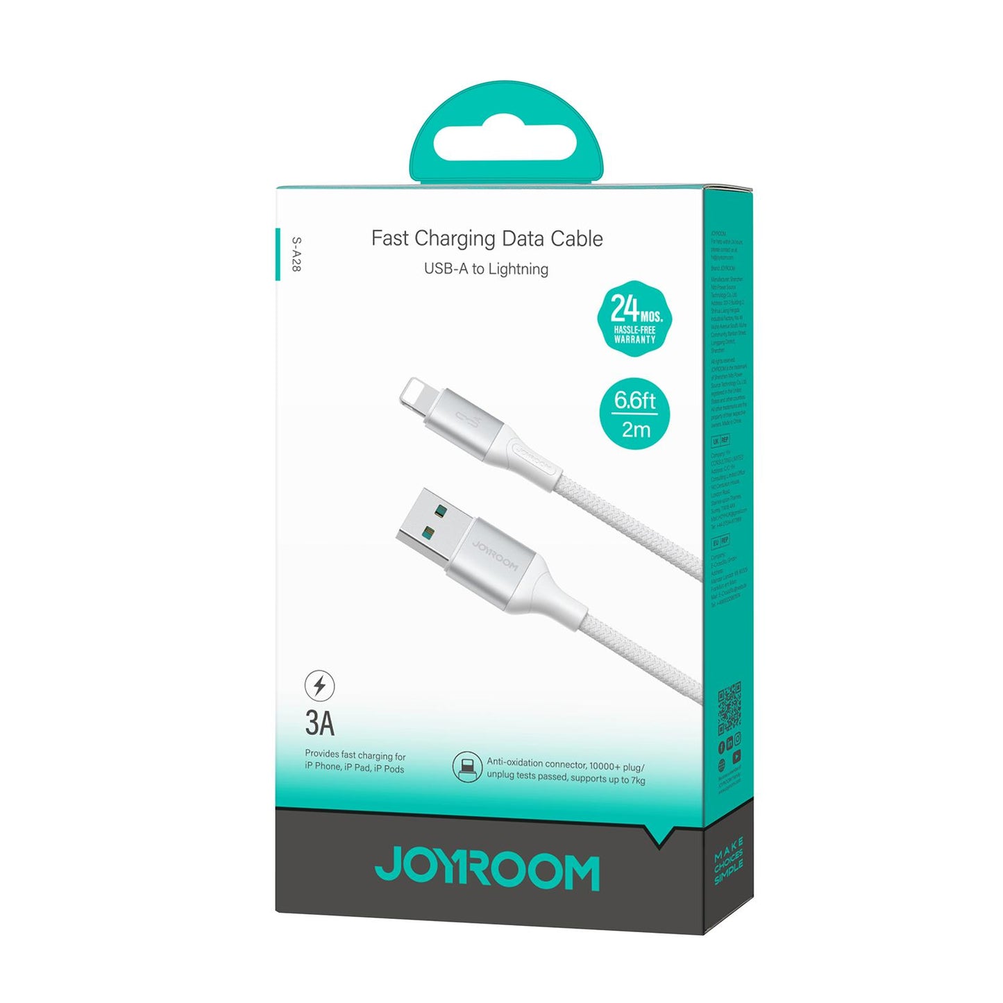 Καλώδιο Δεδομένων και Φόρτισης USB-A - Lightning Joyroom S-A28 Flash, 18W, 2m, Λευκό