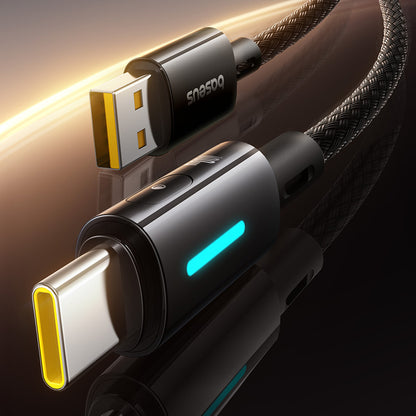 Καλώδιο Δεδομένων και Φόρτισης USB-A - USB-C Baseus Lit Button Control, 100W, 2m, Μαύρο P10379002121-01