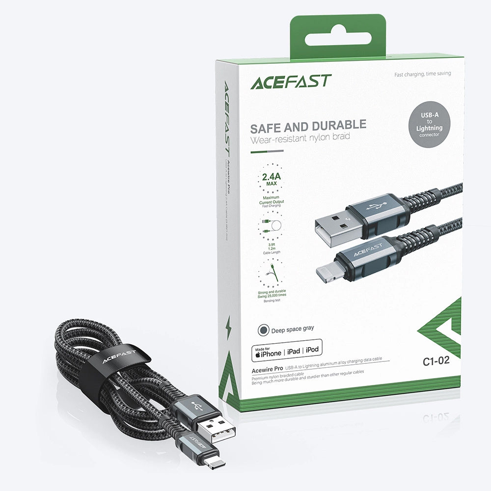 Καλώδιο Δεδομένων και Φόρτισης USB-A - Lightning Acefast C1-02, 18W, 1.2m, Μαύρο