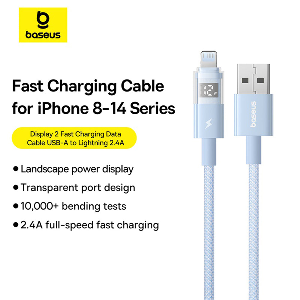 USB-A to Lightning Data and Charging Cable Baseus Display 2, 12W, 1m, Blue P10382700311-00