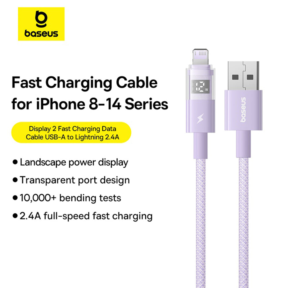 Καλώδιο Δεδομένων και Φόρτισης USB-A - Lightning Baseus Display 2, 12W, 1m, Μωβ P10382700511-00