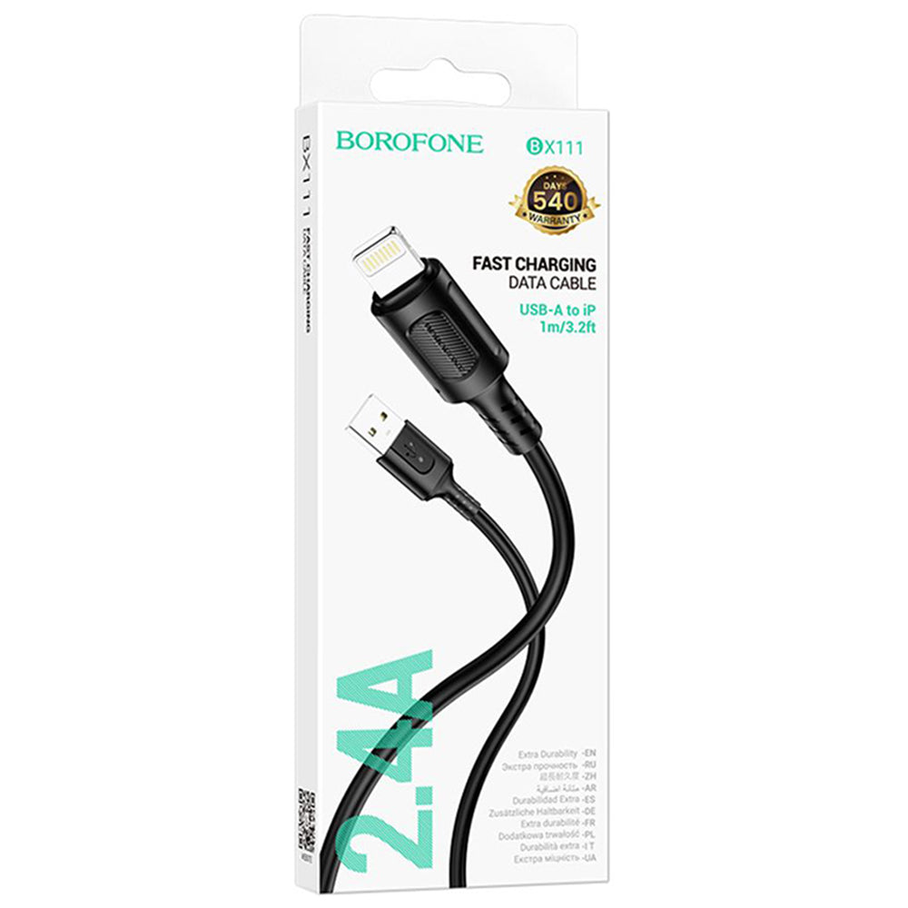 USB-A to Lightning Data and Charging Cable Borofone BX111 Feliz, 18W, 1m, Black