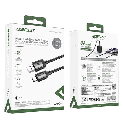 USB-A to USB-C Data and Charging Cable Acefast C20-04, 18W, 1.2m, Black