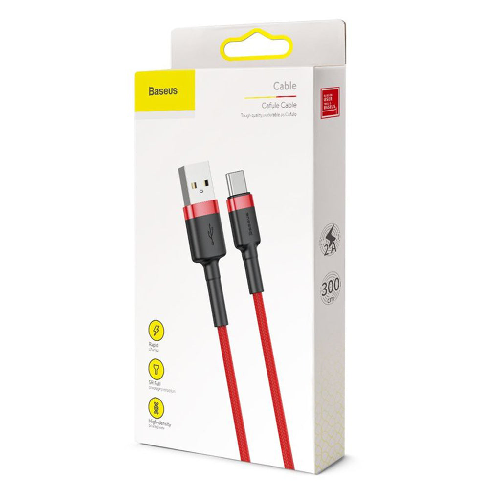 Baseus Cafule USB-A to USB-C Data and Charging Cable, 18W, 3m, Red CATKLF-U09