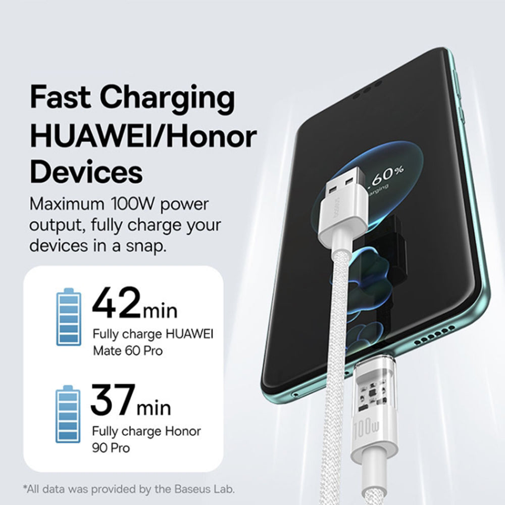 Καλώδιο Δεδομένων και Φόρτισης USB-A - USB-C Baseus Gem, 100W, 1m, Λευκό P10373002211-00