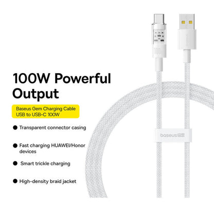 Καλώδιο Δεδομένων και Φόρτισης USB-A - USB-C Baseus Gem, 100W, 1m, Λευκό P10373002211-00