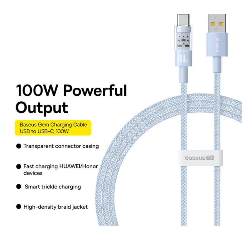 Καλώδιο Δεδομένων και Φόρτισης USB-A - USB-C Baseus Gem, 100W, 1m, Μπλε P10373002311-00