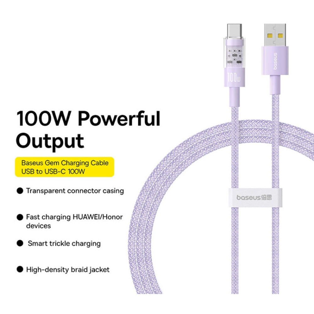Καλώδιο Δεδομένων και Φόρτισης USB-A - USB-C Baseus Gem, 100W, 1m, Μωβ P10373002511-00
