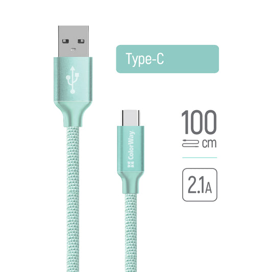 Καλώδιο Δεδομένων και Φόρτισης USB-A - USB-C ColorWay CW-CBUC003, 18W, 1m, Πράσινο