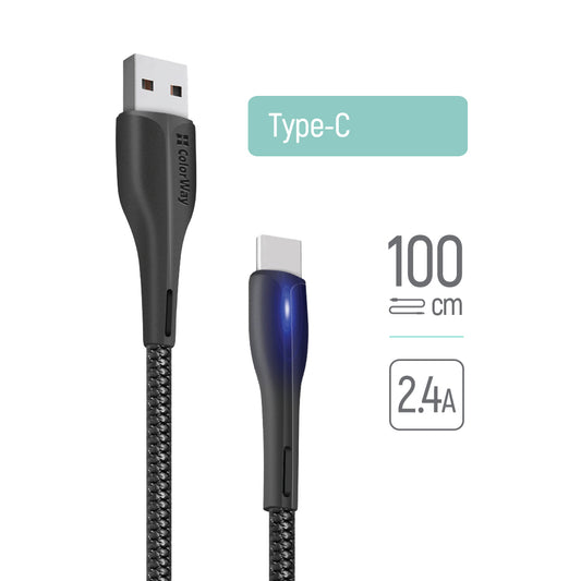 Καλώδιο Δεδομένων και Φόρτισης USB-A - USB-C ColorWay CW-CBUC034, 18W, 1m, Μαύρο
