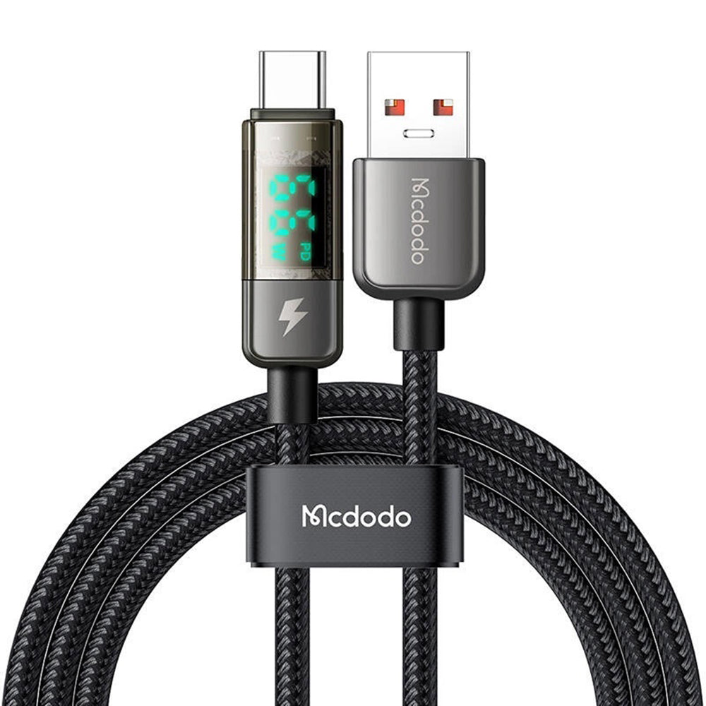 Καλώδιο Δεδομένων και Φόρτισης USB-A - USB-C McDodo CA-3630 Οθόνη Αυτόματης Διακοπής Ενέργειας, 66W, 1.2m, Μαύρο