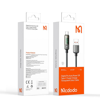 Καλώδιο Δεδομένων και Φόρτισης USB-A - USB-C McDodo CA-3630 Οθόνη Αυτόματης Διακοπής Ενέργειας, 66W, 1.2m, Μαύρο