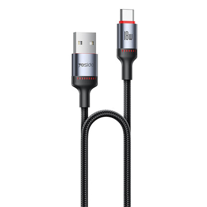 USB-A to USB-C Data and Charging Cable Yesido CA129C, 18W, 1.2m, Black