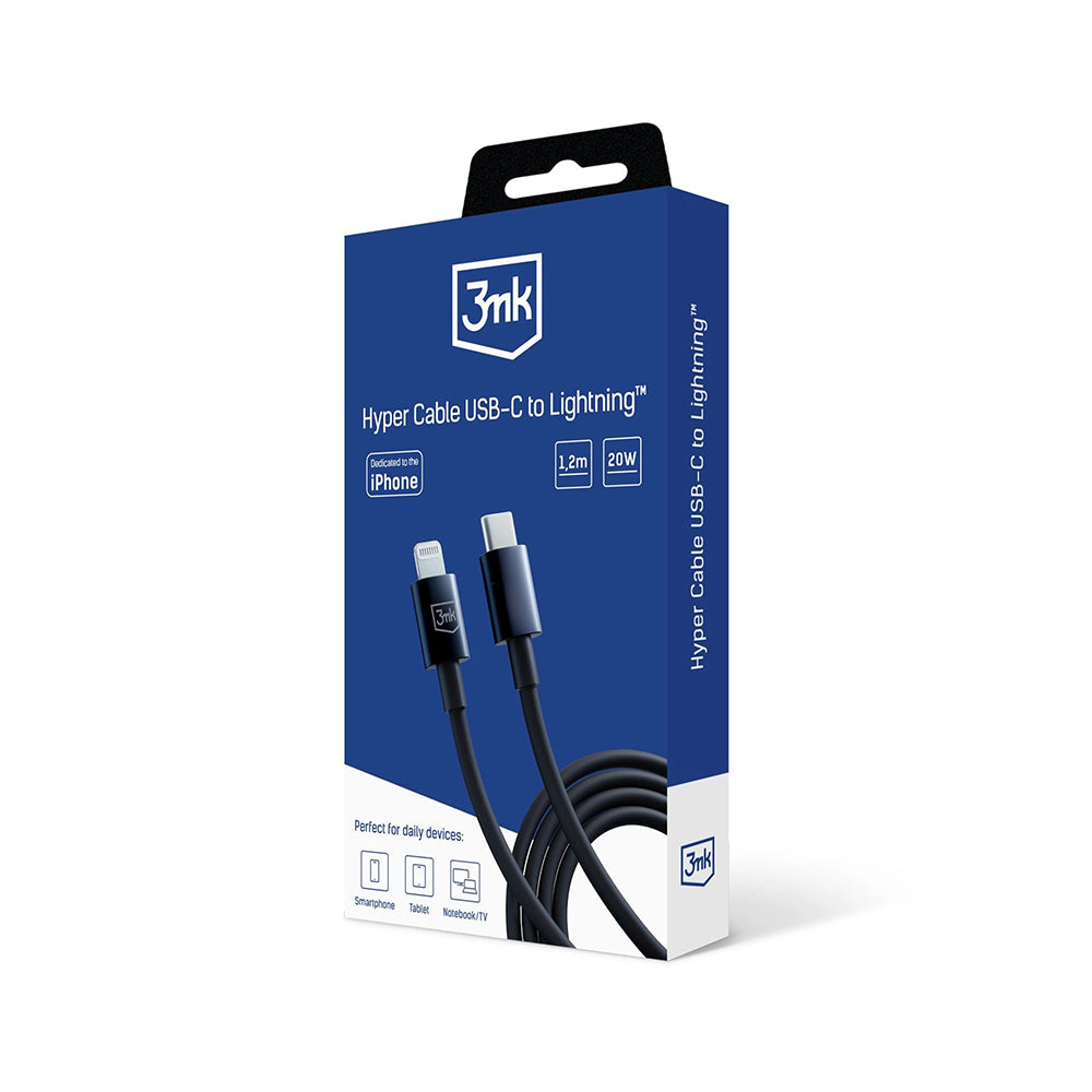 Καλώδιο Δεδομένων και Φόρτισης USB-C - Lightning 3MK Hyper, 20W, 1.2m, Μαύρο