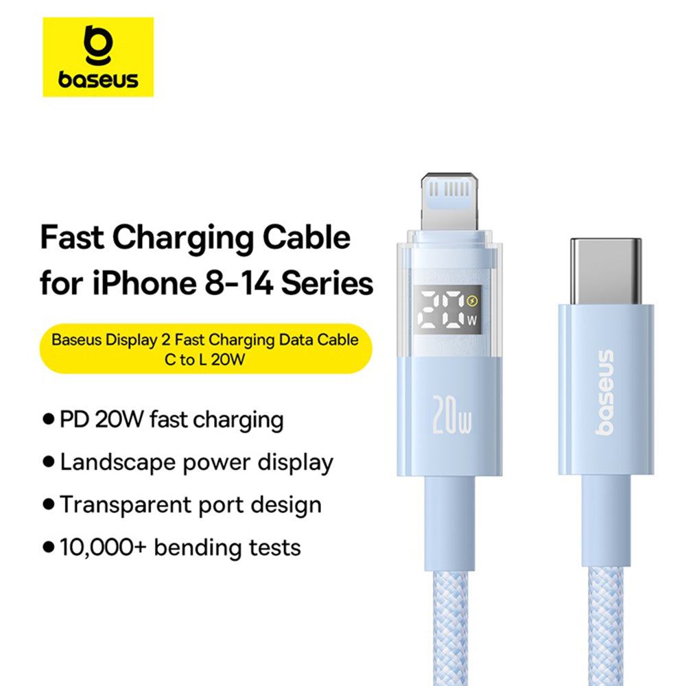 Καλώδιο Δεδομένων και Φόρτισης USB-C - Lightning Baseus Display 2, 20W, 2m, Μπλε P10382703311-01