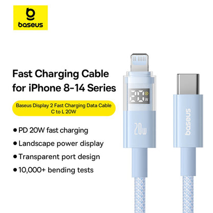 Καλώδιο Δεδομένων και Φόρτισης USB-C - Lightning Baseus Display 2, 20W, 2m, Μπλε P10382703311-01