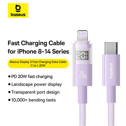 Καλώδιο Δεδομένων και Φόρτισης USB-C - Lightning Baseus Display 2, 20W, 2m, Μωβ P10382703511-01