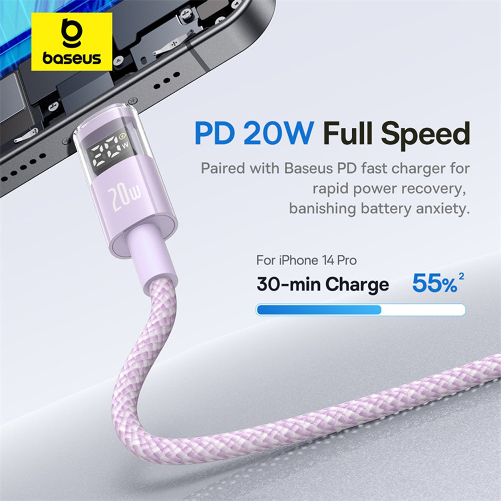 Καλώδιο Δεδομένων και Φόρτισης USB-C - Lightning Baseus Display 2, 20W, 2m, Μωβ P10382703511-01