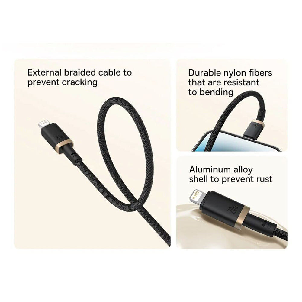 Καλώδιο Δεδομένων και Φόρτισης USB-C - Lightning Baseus Dura Series, 20W, 1m, Χρυσό Μαύρο P10377800U01-03