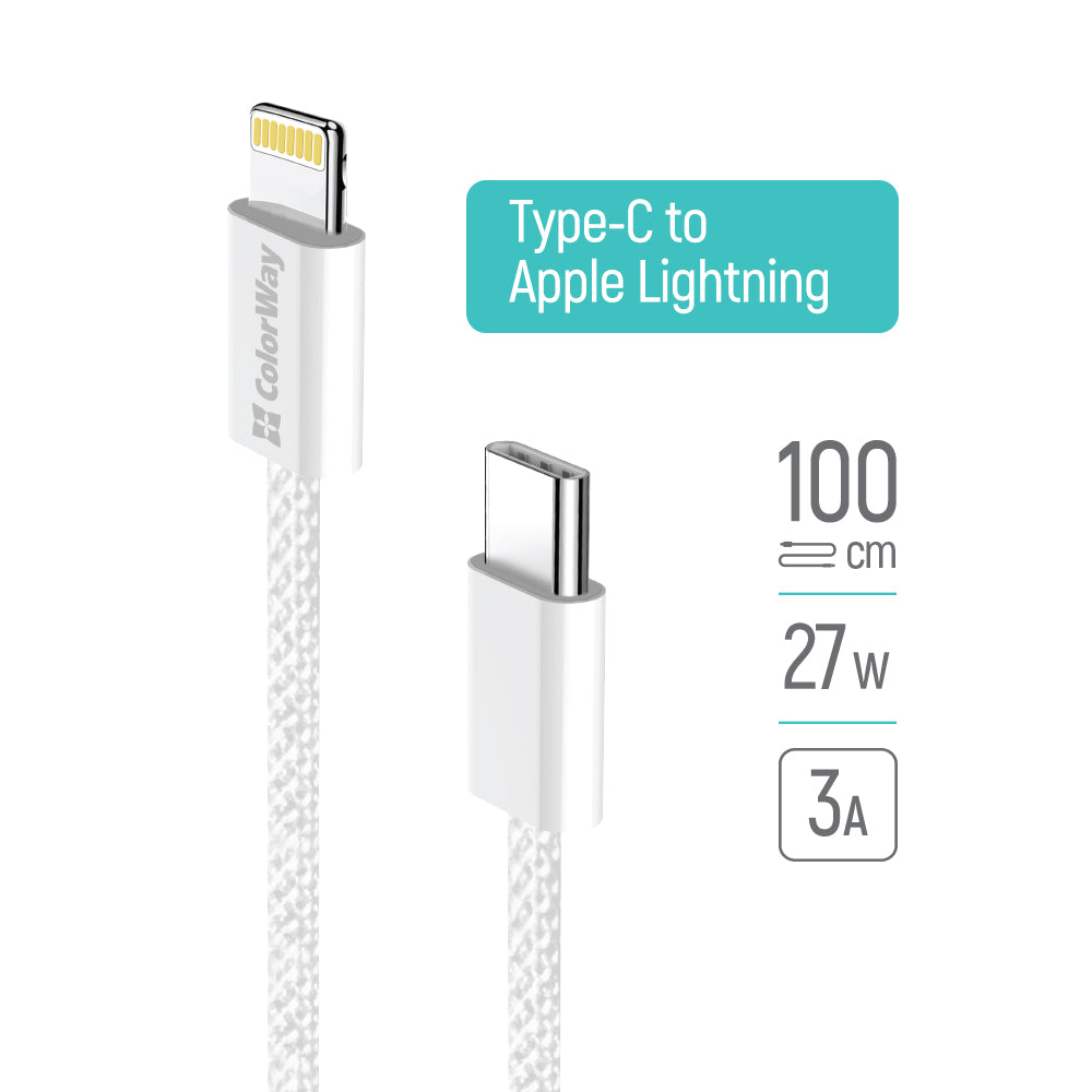 Καλώδιο Δεδομένων και Φόρτισης USB-C - Lightning ColorWay CW-CBPDCL061, 27W, 1m, Γκρι