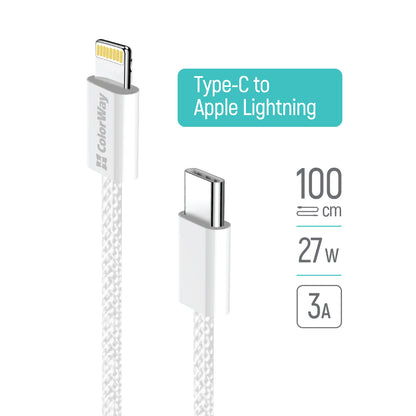 Καλώδιο Δεδομένων και Φόρτισης USB-C - Lightning ColorWay CW-CBPDCL061, 27W, 1m, Γκρι