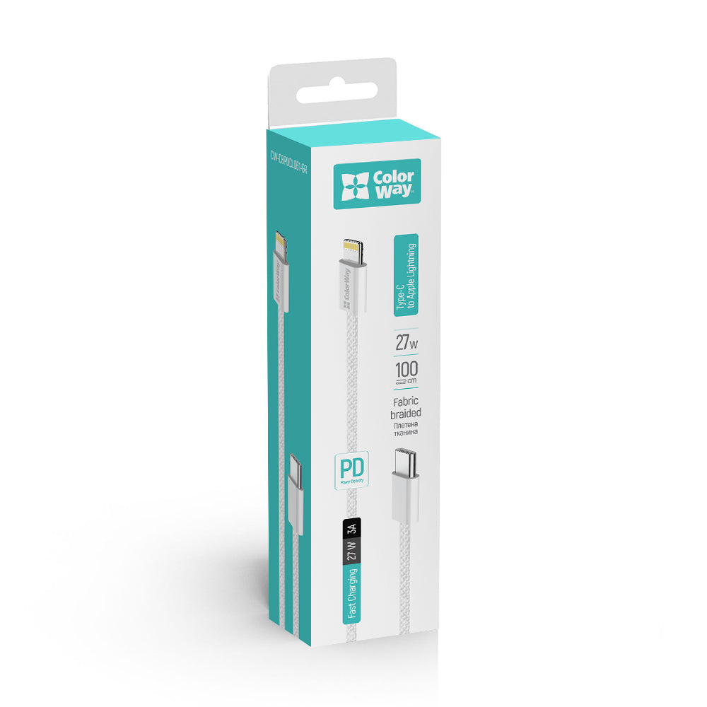 Καλώδιο Δεδομένων και Φόρτισης USB-C - Lightning ColorWay CW-CBPDCL061, 27W, 1m, Γκρι