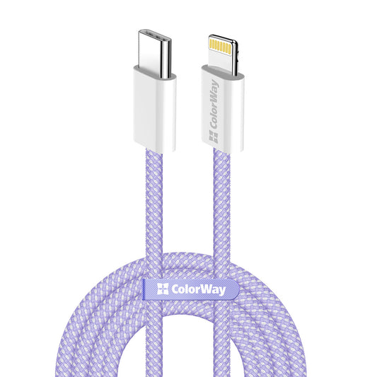 Καλώδιο Δεδομένων και Φόρτισης USB-C - Lightning ColorWay CW-CBPDCL061, 27W, 1m, Μωβ
