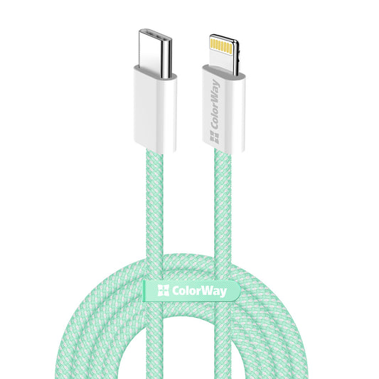Καλώδιο Δεδομένων και Φόρτισης USB-C - Lightning ColorWay CW-CBPDCL061, 27W, 1m, Πράσινο