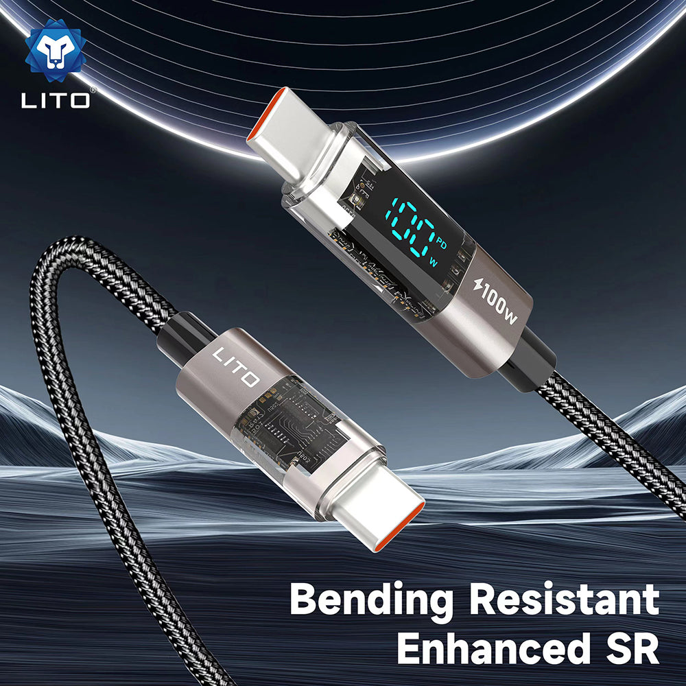 USB-C to Lightning Data and Charging Cable Lito LD09CC Display, 100W, 1.2m, Black